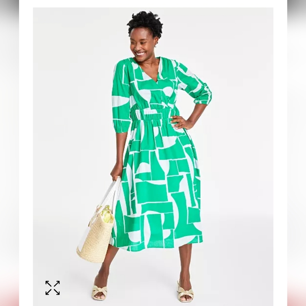 On 34th Green Geometric Pattern Dress Size Medium